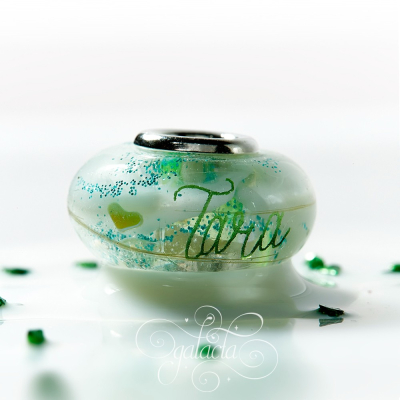 Enchanting Breast Milk and Green Glitter European Bead Charm - Personalized Jewelry