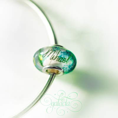 Enchanting Breast Milk and Green Glitter European Bead Charm - Personalized Jewelry