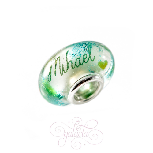 Enchanting Breast Milk and Green Glitter European Bead Charm - Personalized Jewelry
